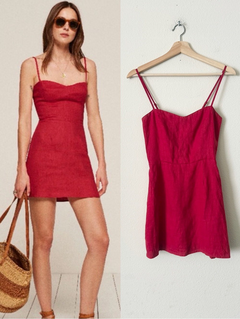 Reformation SIZE 2 Audrey red 100% linen mini cami dress